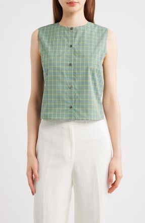 Theory Button-Up Check Print Shell in Green Multi at Nordstrom, Size X-Large