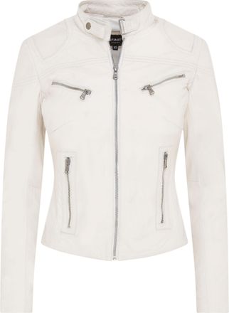 Infinity Leather Womens White Casual Slim-Fit Biker Jacket-Tulsa Lamb Leather - Size 24 UK