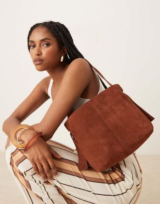 Becks&ouml;ndergaard Fraya - Borsa da spalla in camoscio marrone con tracolla