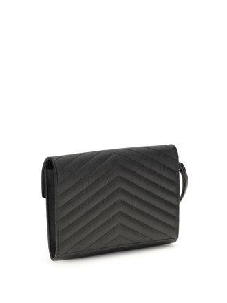 Saint Laurent Womens Leather Clutch Black Calf Make Up Bags