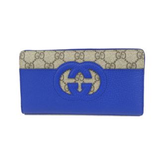 Gucci Beige Blue Gg Supreme Leather Long Wallet (Bi-Fold) (Pre-Owned)