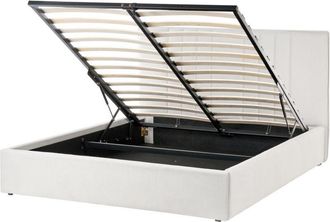 Beliani Cama Con Almacenaje De Tela 140 X 200 Cm Doble Cabecero Abatible Con Espacio De Almacenaje Beige Claro Tarascon