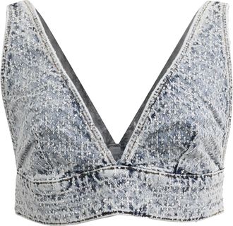Maje Denim Bra Top with Rhinestones in Light Blue Denim