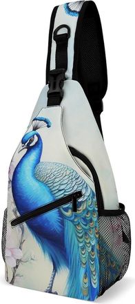 Generic Peacock And Flowers Unisex Shoulder Bags Casual Crossbody Chest Bag Sling Backpack for Hiking Cycling Travel