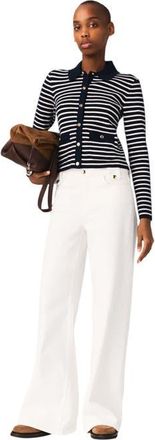 Maje Striped polo cardigan in Navy at Nordstrom, Size X-Small
