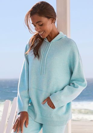 Elbsand Kapuzenpullover ELBSAND, Damen, Gr. 32/34, blau, Feinstrick, Obermaterial: 50% Viskose, 28% Polyester, 22% Nylon, meliert, unifarben, bequem h&uuml;ftlang,