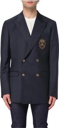 Dolce & Gabbana Wapen Geborduurd Blauw Blazer - Heren - Business blazers - Blauw - L - Wol - Kostuums