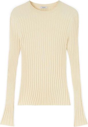 Motivi Trui met platte ribbel en wijde manchet - Dames - Ronde hals truien - Wit - XS - Nylon - Truien & Vesten