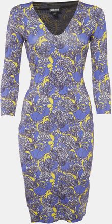 Just Cavalli Purple Floral Print Jersey Midi Dress