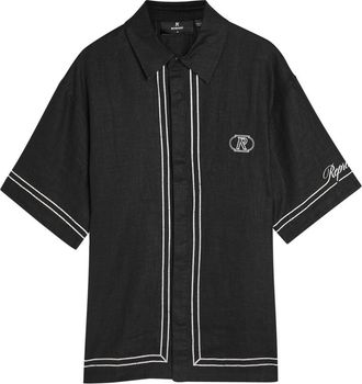 Represent Border Logo-print Ramie Shirt - Black - S