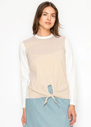 YAL New York White & Sand Stripe Front Tie Top