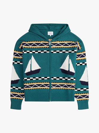 Rhude Mens Teal Wool Knit Zip-Up Hoodie