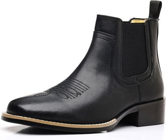 Generic Cowboy Boots for Men Square Toe, All-Weather Slip-On Work & Casual Western Chelsea Boots for Men,Black,5.5 UK