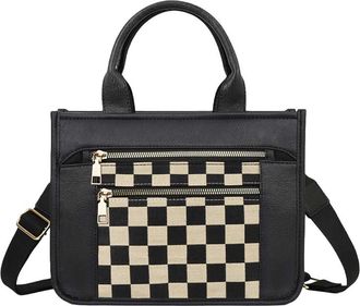 Generic Women Canvas Checkered Tote Bag Daily Commuting Bag Chic Hobo Bag (Black)