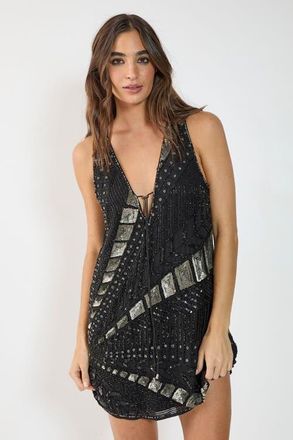 NASTY GAL Plunge Sequin Mini Dress in Black at Nordstrom, Size 14