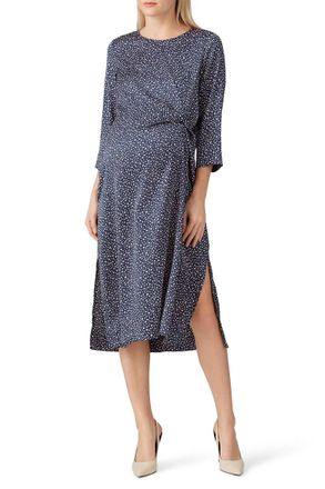 Hatch Maternity The Lauren Dress In Navy/pink Cheetah