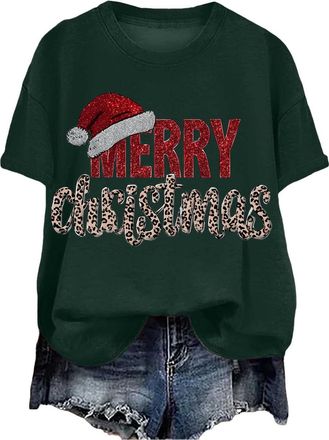Generic Womens Christmas Tshirts UK Casual Short Sleeve Tops Ladies Snowman Printedd Sweatshirt Round Neck Holiday Pullover Crew Neck Short Sleeve Graphic Pri