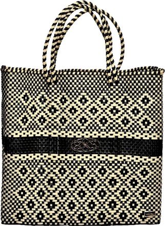 Lola's Bag Womens Medium Handmade Aztec Stripe Shoulder Strap Tote Bag In Beige/black