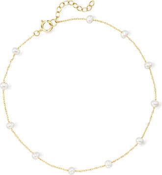 RS Pure by Ross-Simons 3-3.5mm Cultured Pearl Station Anklet in 14kt Yellow Gold