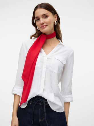 Vero Moda Langarmbluse VERO MODA VMLINN BUMPY LS SHIRT WVN NOOS, Damen, Gr. XL, snow wei&szlig;, Web, Obermaterial: 55% Leinen, 45% Viskose, unifarben, regular fit Po