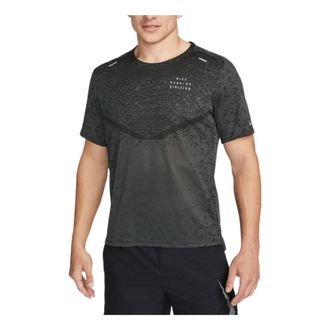 Nike Mens Nike Reflective Printing Solid Color Short Sleeve Running Black T-Shirt DM4766-010