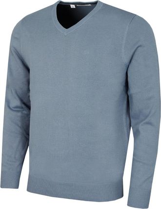 Calvin Klein Mens V-Neck Soft Cotton Sweater - Rain Cloud - XXL