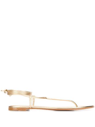 Gianvito Rossi ankle strap flat sandals - women - Calf Leather/Calf Leather/Calf Leather - 39.5 - Gold