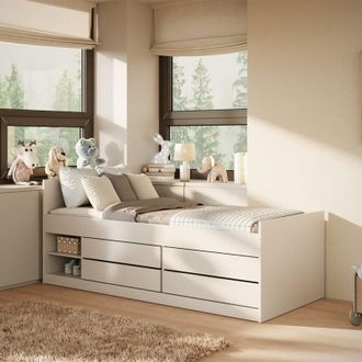 OEM Cama 90x200 Con Somier Y Cajones Kocot Kids L&eacute;on Blanco