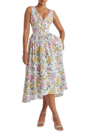 House of CB Emmelina Floral Cotton Blend Dress in Yellow Flower Print at Nordstrom, Size X-Small A