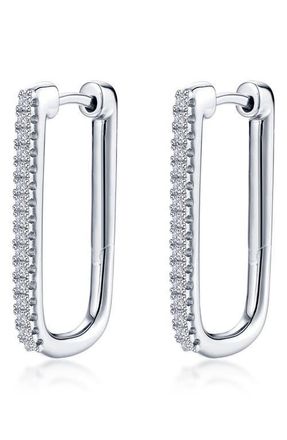 Lafonn Pav&eacute; Simulated Diamond Rectangular Hoop Earrings in Silver at Nordstrom