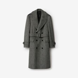Burberry Long Herringbone Wool Trench Coat, Size: 36
