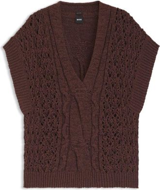 BOSS Cotton-blend knit top with cable detailing