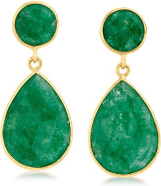 Ross-Simons Emerald Drop Earrings in 18kt Gold Over Sterling