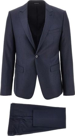 Emporio Armani Jacquard wollen David Line pak - Heren - Pakken - Blauw - Maat: 3XL Wol