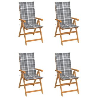 vidaXL Vidaxl - Sillas De Jard&iacute;n 4 Uds Madera Maciza Teca Cojines Cuadros Gris