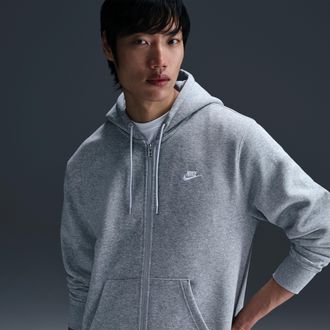 Nike Mens Club Full-Zip Fleece Hoodie in Grey | FN3861-063