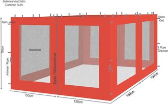 Quick-Star Quick-star - 4 Seitenteile Mit Moskitonetz F&uuml;r Bl&auml;tter Pavillon 3x3m Seitenwand Terra / Rotorange Ral 2001