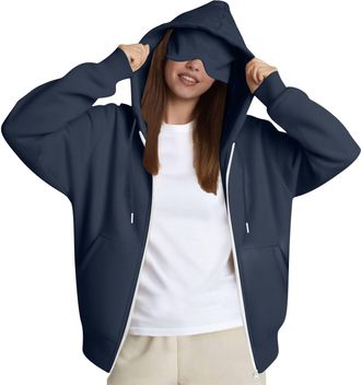 Generic Hoodie With Built In Eye Mask Sweatshirts For Women Oversized With Out Zipper Sleep Blackout Jacket Pocket Sweater Tops Lightweight Casual Hooded Coat