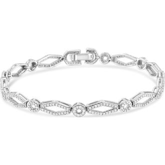 House of Brilliance Silver 1 1/2 Cttw Diamond Studded Circle and Kite-Shaped Link Bracelet in White at Nordstrom