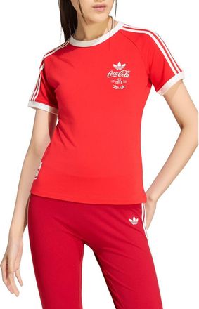 adidas Coca-Cola 3-Stripes Graphic T-Shirt in Vivid Red at Nordstrom, Size X-Small