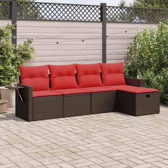 vidaXL Vidaxl - Set Comedor De Jard&iacute;n 5 Piezas Y Cojines Rat&aacute;n Sint&eacute;tico Marr&oacute;n