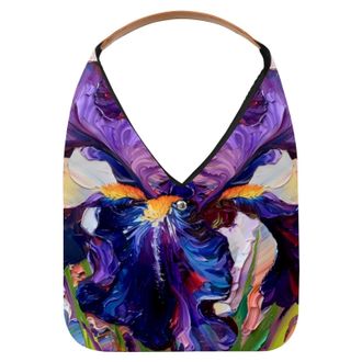 Generic Art Purple Iris Painting Reusable Lightweight Grocery Bags - Foldable Into Compact Pouch, Washable & Sturdy, Multipurpose for Shopping and Travel