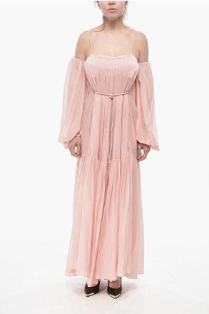 Super Blond Chiffon Ruffled Dress with Puff Sleeves size One Size