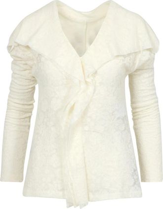 Philosophy di Lorenzo Serafini Gerimpelde kanten blouse met V-hals - Dames - Blouses - Beige - XS - Overhemden