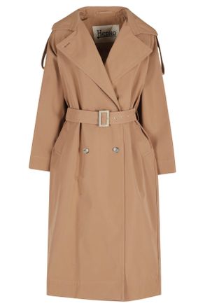 Herno Camel Long Trench Belted Double-Breasted Cotton Trench Coat