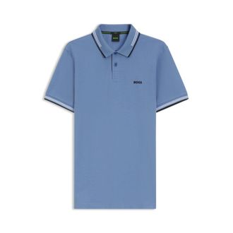 BOSS Stretch-cotton slim-fit polo shirt with branding and stripes