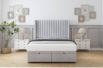 Comfort Beds Chester Naples Ottoman Bed Base-54 Wingback Headboard in Silver | Size: Small Single
