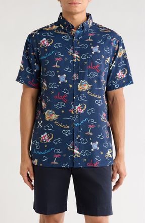 Kahala In4mation Short Sleeve Button-Down Shirt in Navy at Nordstrom, Size Xx-Large
