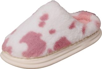 Generic Womens Cow Print Slippers Faux Fur Lining Non Slip House Shoes Animal Slippers for Women Men, Soft Plush Fuzzy House Slipper, Ladies Warm Cozy Comfy W