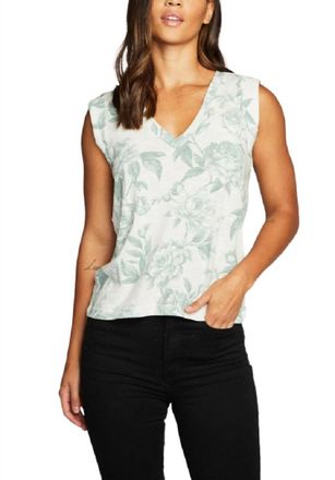 Chaser Gauze Jersey Rolled Armhole V Neck Muscle Tank In Savannah